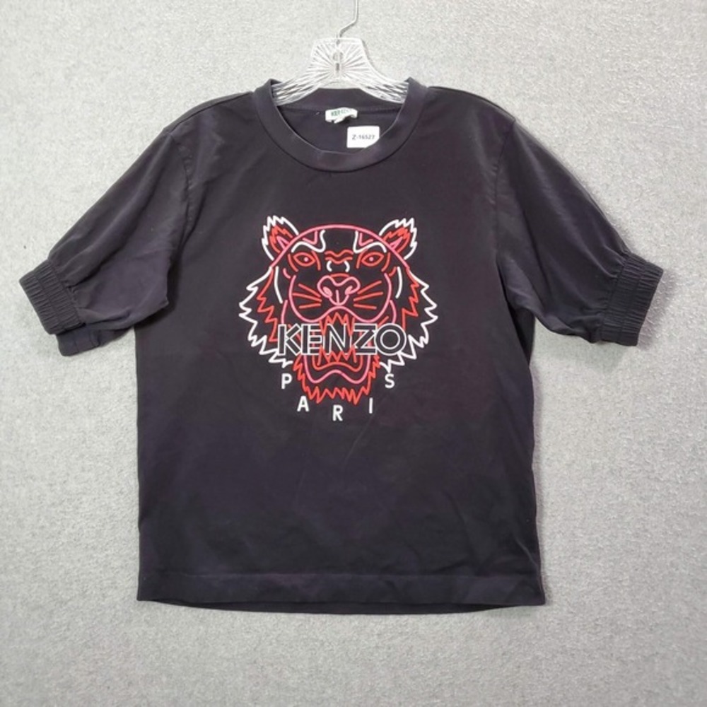 Kenzo Men Shirt Small Black Neon Tiger Paris Graphic Print Short Sleeve Tee